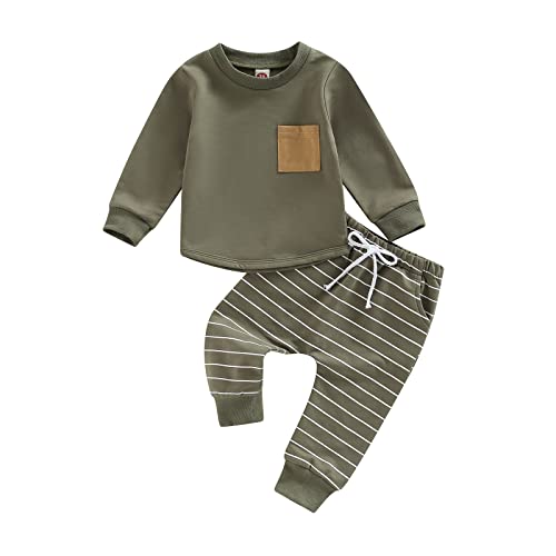 Baby Boy Fall Winter Outfits Casual 2PCS Pants Set Long Sleeve Sweatshirt Tops and Drawstring Sweatpants Joggers (B Green, 18-24 Months)